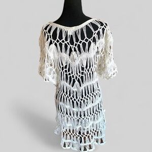 Crochet Beach Cover-Up Ivory Women’s 100% Acrylic Size Large BALLETCORE